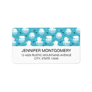 Cute Polar bears in Santa Hats Christmas Pattern Label