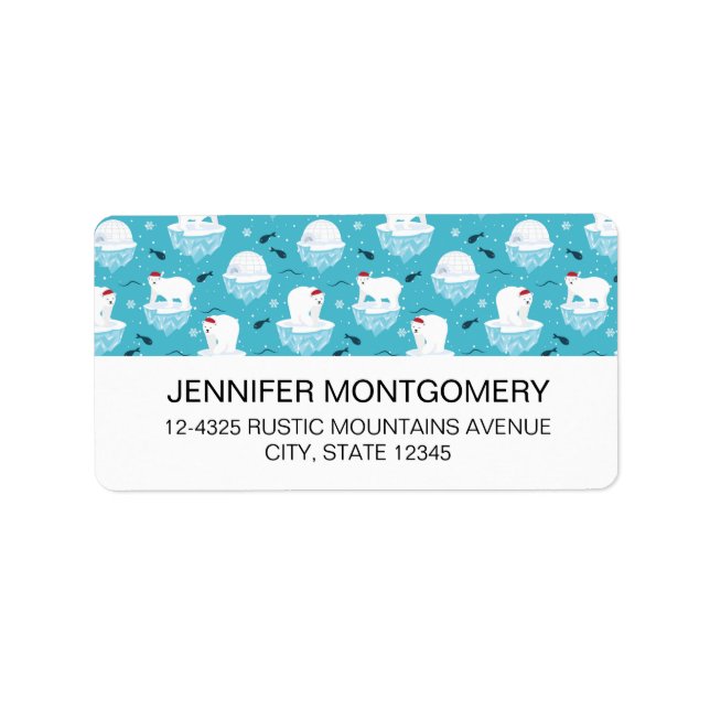 Cute Polar bears in Santa Hats Christmas Pattern Label (Front)