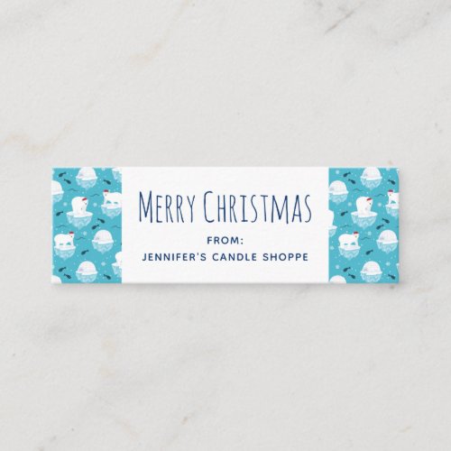 Cute Polar bears in Santa Hats Christmas Pattern Mini Business Card