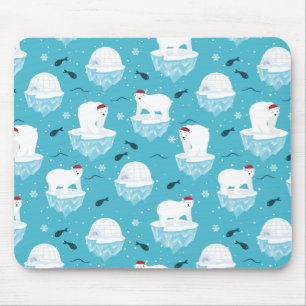 Cute Polar bears in Santa Hats Christmas Pattern Mouse Pad