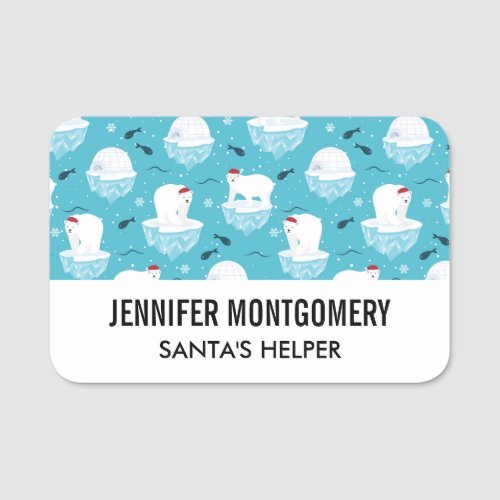 Cute Polar bears in Santa Hats Christmas Pattern Name Tag