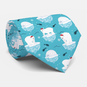 Cute Polar bears in Santa Hats Christmas Pattern Neck Tie