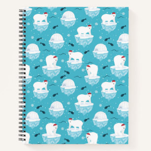 Cute Polar bears in Santa Hats Christmas Pattern Notebook