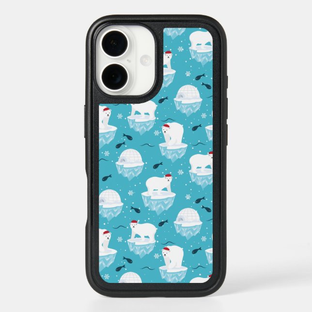 Cute Polar bears in Santa Hats Christmas Pattern Otterbox iPhone Case (Back)