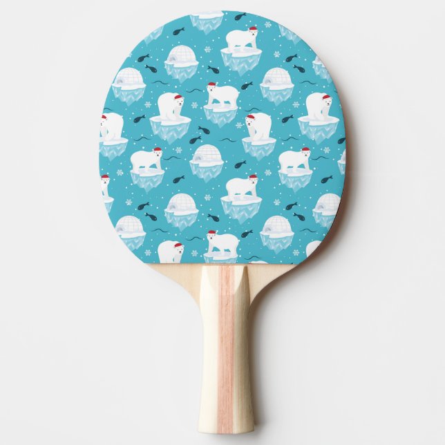 Cute Polar bears in Santa Hats Christmas Pattern Ping Pong Paddle (Front)