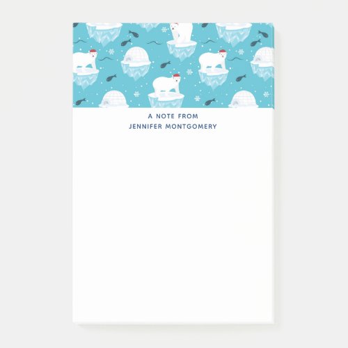 Cute Polar bears in Santa Hats Christmas Pattern Post_it Notes