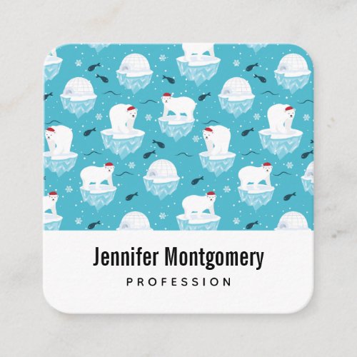 Cute Polar bears in Santa Hats Christmas Pattern Square Business Card