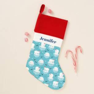 Cute Polar bears in Santa Hats Christmas Pattern Stocking