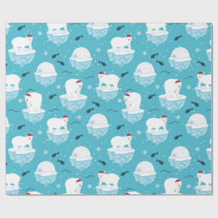 Cute Polar bears in Santa Hats Christmas Pattern Wrapping Paper