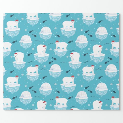 Cute Polar bears in Santa Hats Christmas Pattern Wrapping Paper