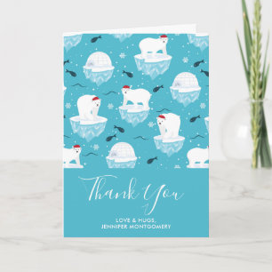 Cute Polar bears in Santa Hats Christmas Thank You Card