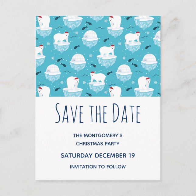 Cute Polar bears in Santa Hats Save the Date Invitation Postcard (Front)