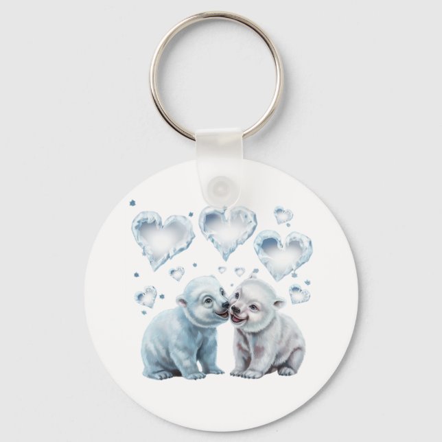 Cute Polar Bears Keychain (Front)