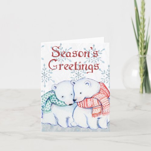 Cute Polar Bears Seasons Greetings Christmas Holiday Card