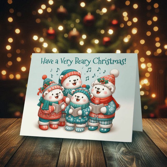 Cute Polar Bears Sing Have a Very Beary Christmas! Card (Cute Polar Bears Sing Have a Very Beary Christmas Greeting Card Cover Photo)