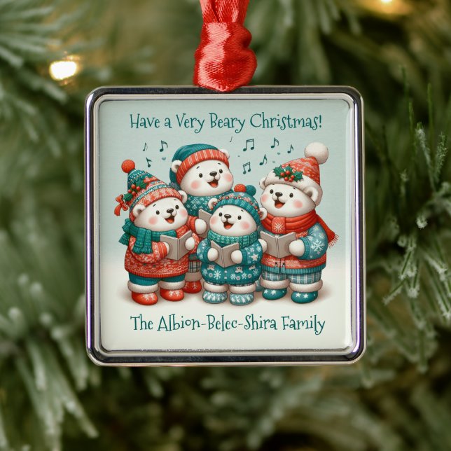 Cute Polar Bears Sing Have a Very Beary Christmas! Metal Ornament (Tree)