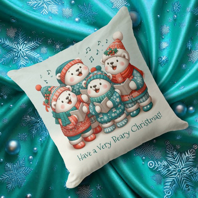 Cute Polar Bears Sing Have a Very Beary Christmas! Throw Pillow (Cute Polar Bears Sing Have a Very Beary Christmas Throw Pillow Cover Photo)