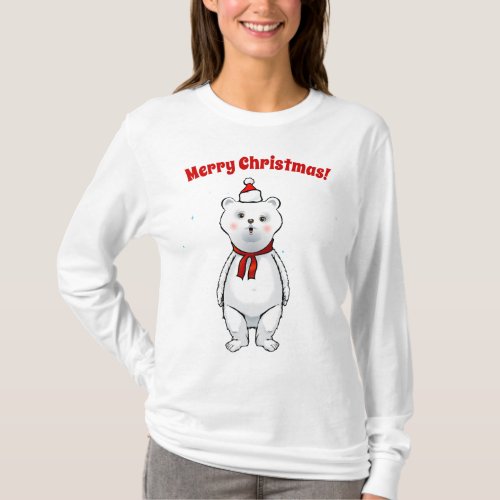 Cute Polar Mama Bear With Xmas Hat T_Shirt