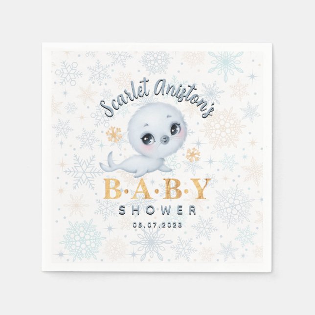 Cute Polar Seal Arctic Baby Shower  Napkins (Front)