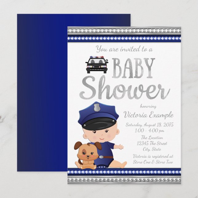 Cute Police Baby Shower Invitation (Front/Back)