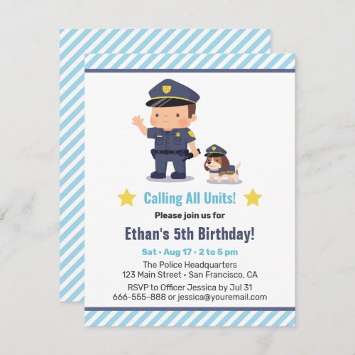 Cute Police Boy and Dog Birthday Party Invitation