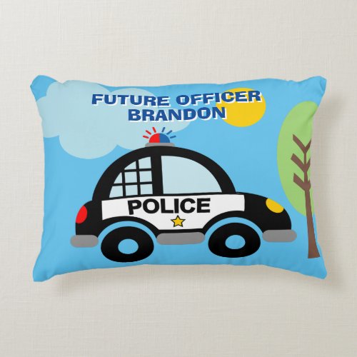 Cute police car kids throw pillow for bedroom