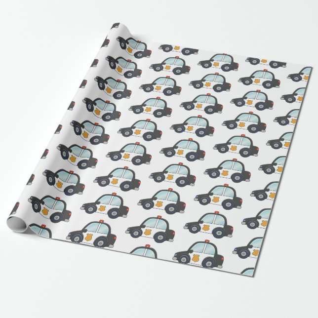Cute Police Car Pattern Wrapping Paper (Unrolled)