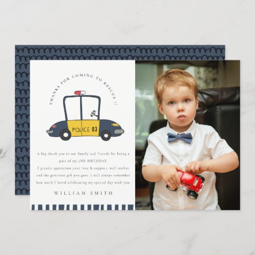 Cute Police Car Rescue Kids Photo Any Age Birthday Thank You Card