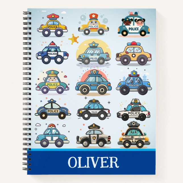 Cute Police Cars Pattern Personalized Notebook (Front)
