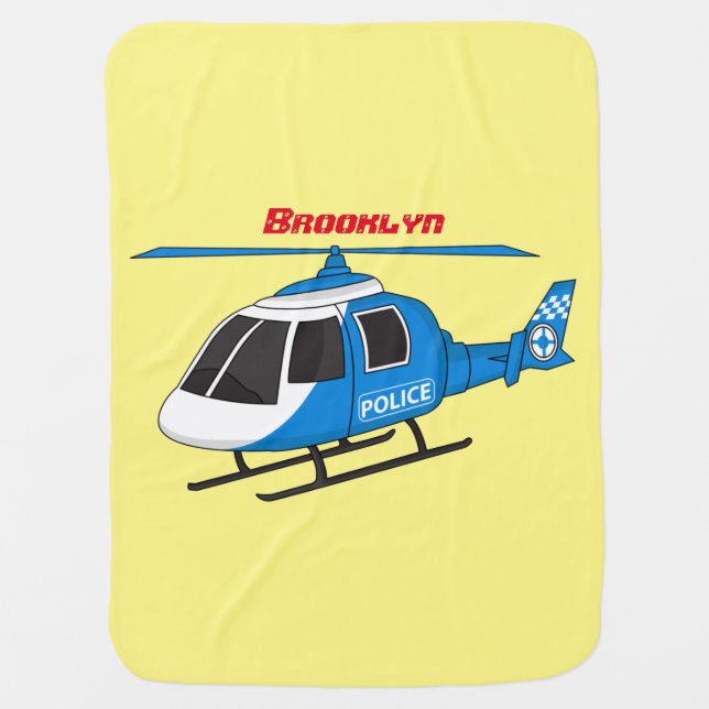 Cute police department helicopter chopper cartoon baby blanket (Front)