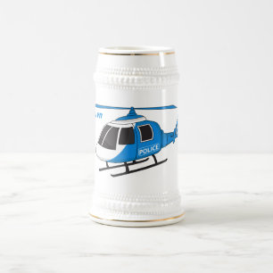 Cute police department helicopter chopper cartoon beer stein