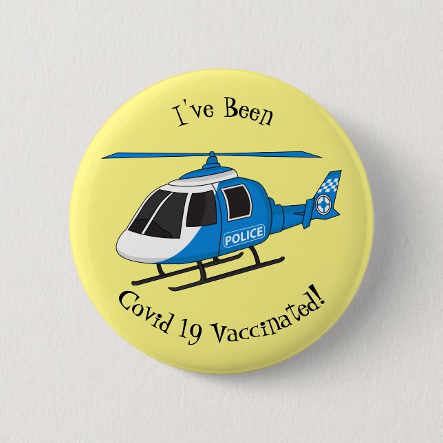 Cute police department helicopter chopper cartoon button (Front)