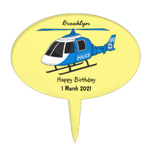 Cute police department helicopter chopper cartoon cake topper