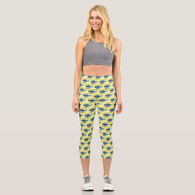 Cute police department helicopter chopper cartoon capri leggings (Front)