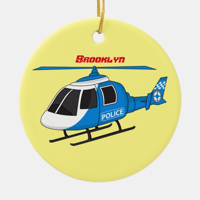 Cute police department helicopter chopper cartoon ceramic ornament (Front)