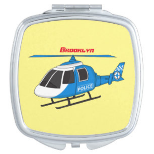 Cute police department helicopter chopper cartoon compact mirror
