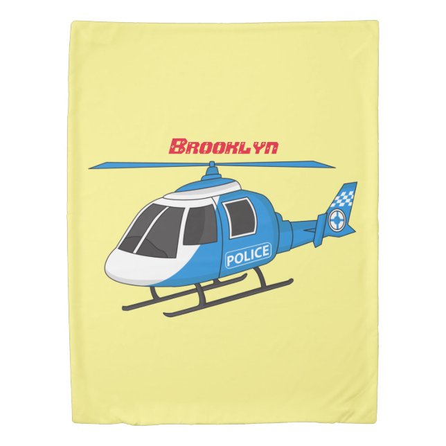 Cute police department helicopter chopper cartoon duvet cover (Front)