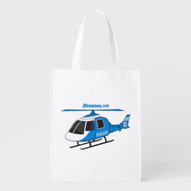 Cute police department helicopter chopper cartoon  grocery bag (Front)