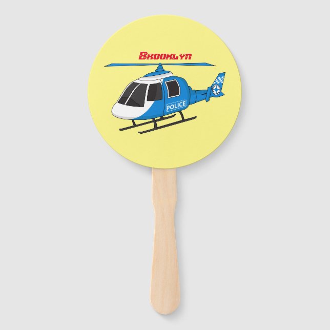 Cute police department helicopter chopper cartoon hand fan (Front)
