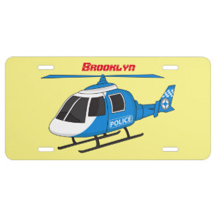 Cute police department helicopter chopper cartoon license plate