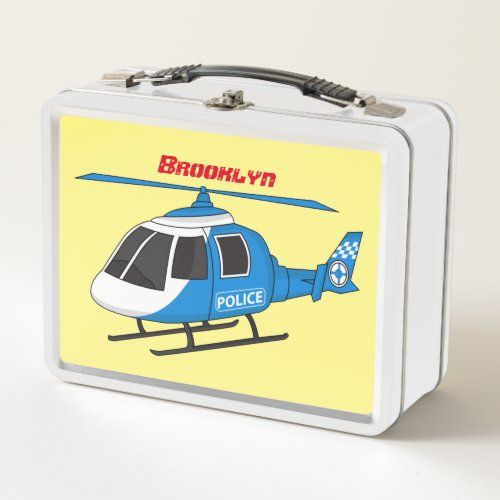 Cute police department helicopter chopper cartoon  metal lunch box