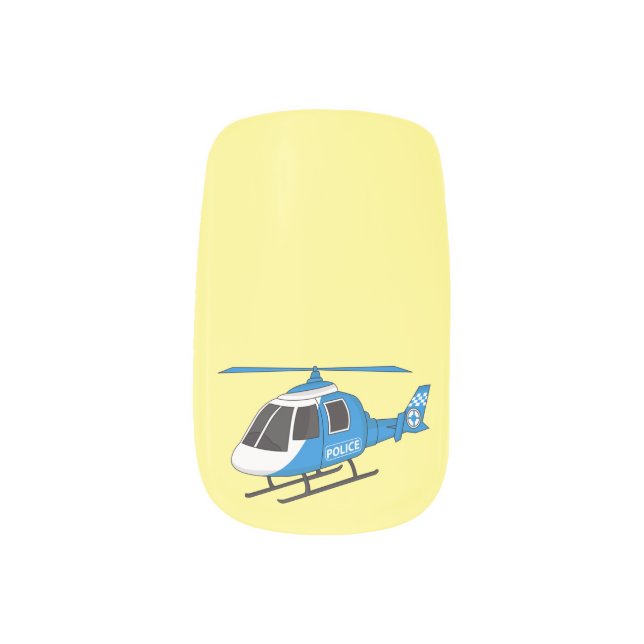 Cute police department helicopter chopper cartoon minx nail art (Left Thumb)