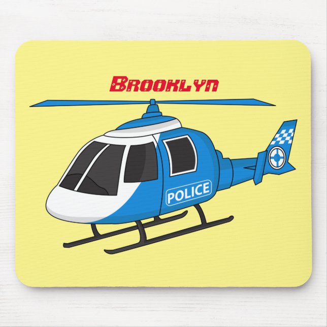 Cute police department helicopter chopper cartoon mouse pad (Front)