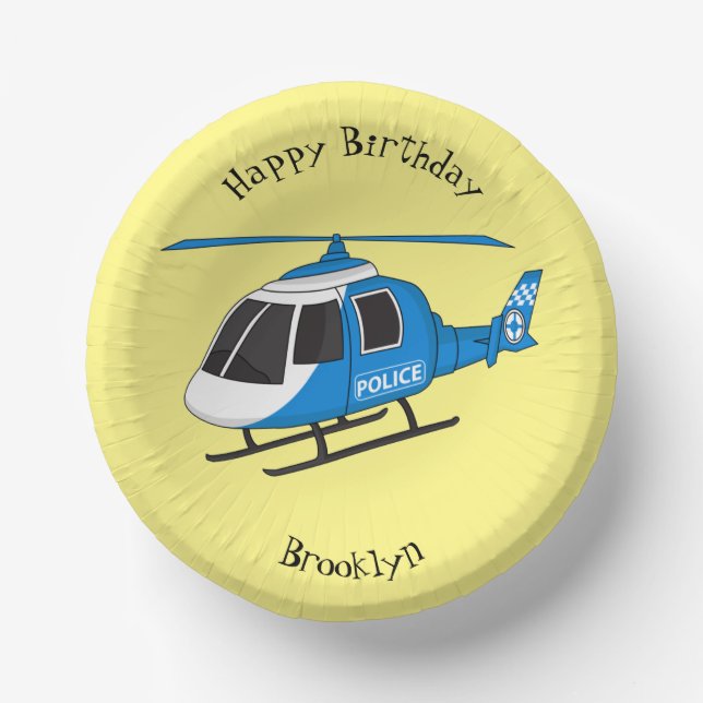 Cute police department helicopter chopper cartoon paper bowls (Front)