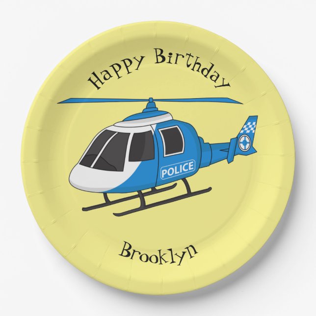 Cute police department helicopter chopper cartoon paper plates (Front)