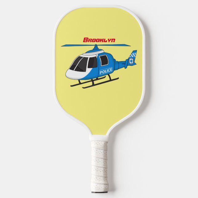 Cute police department helicopter chopper cartoon pickleball paddle (Front)