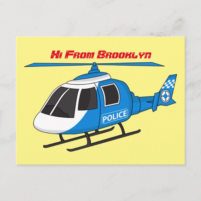 Cute police department helicopter chopper cartoon  postcard (Front)