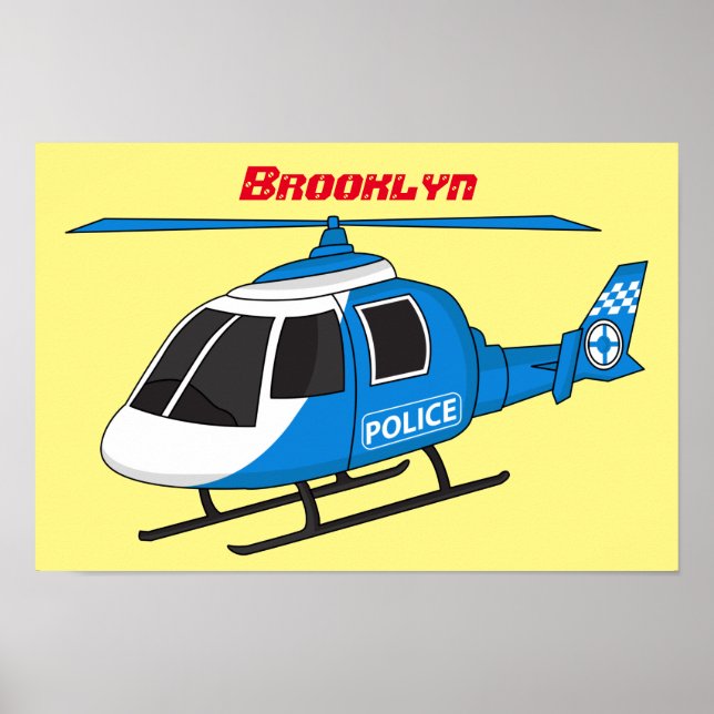 Cute police department helicopter chopper cartoon poster (Front)