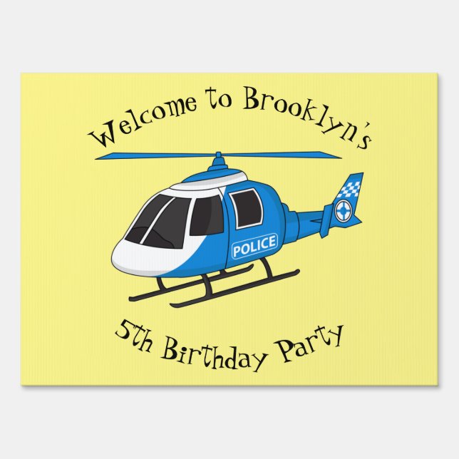 Cute police department helicopter chopper cartoon sign (Front)