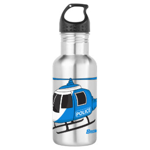 Cute police department helicopter chopper cartoon  stainless steel water bottle